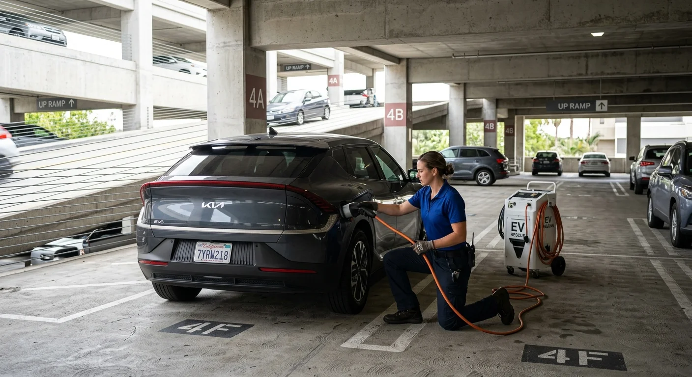 EV parked inside a Costa Mesa mall parking structure